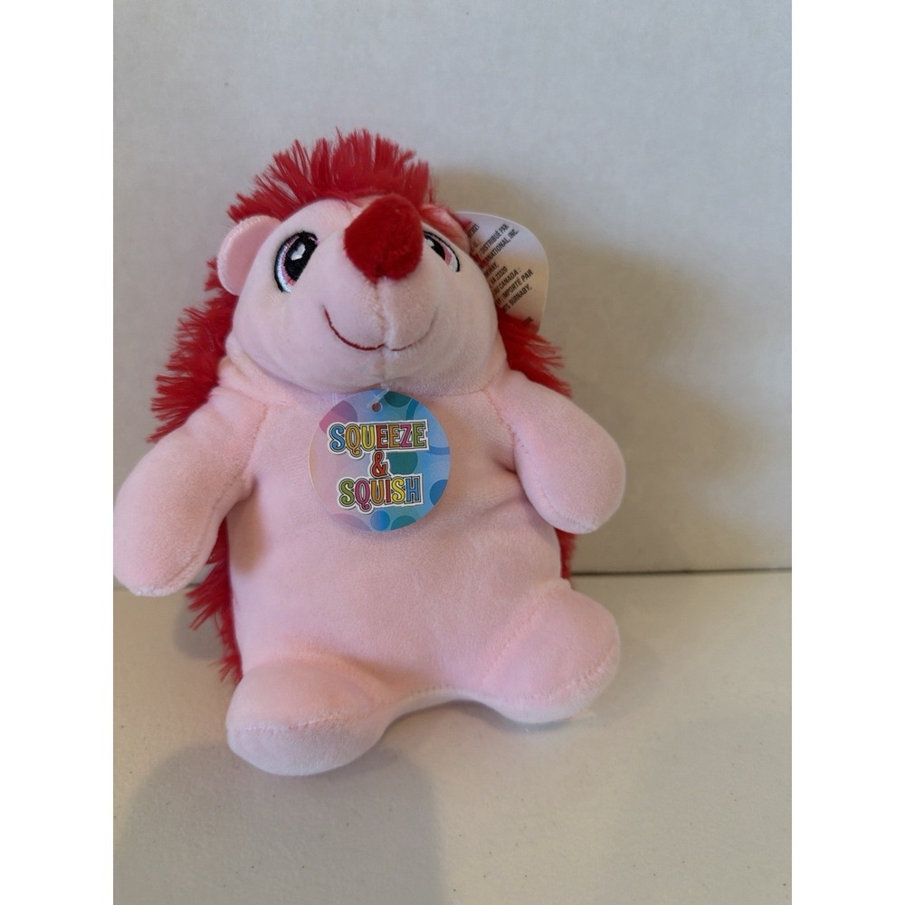 Fuzzy Friends Hedgehog Plush Pink Red Squeeze & Squish Stuffed Animal NWT